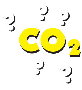 Cartoon of CO2 formula, with question marks all around.
