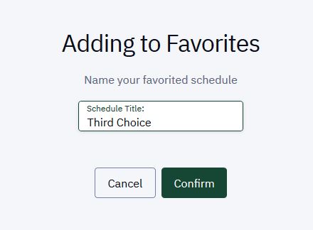 The Adding to Favorite pop-up window allows the user to name the selected schedule. 