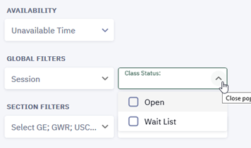 Students should select "Open" and "Wait List" to view both open courses and courses that have formed a wait list.