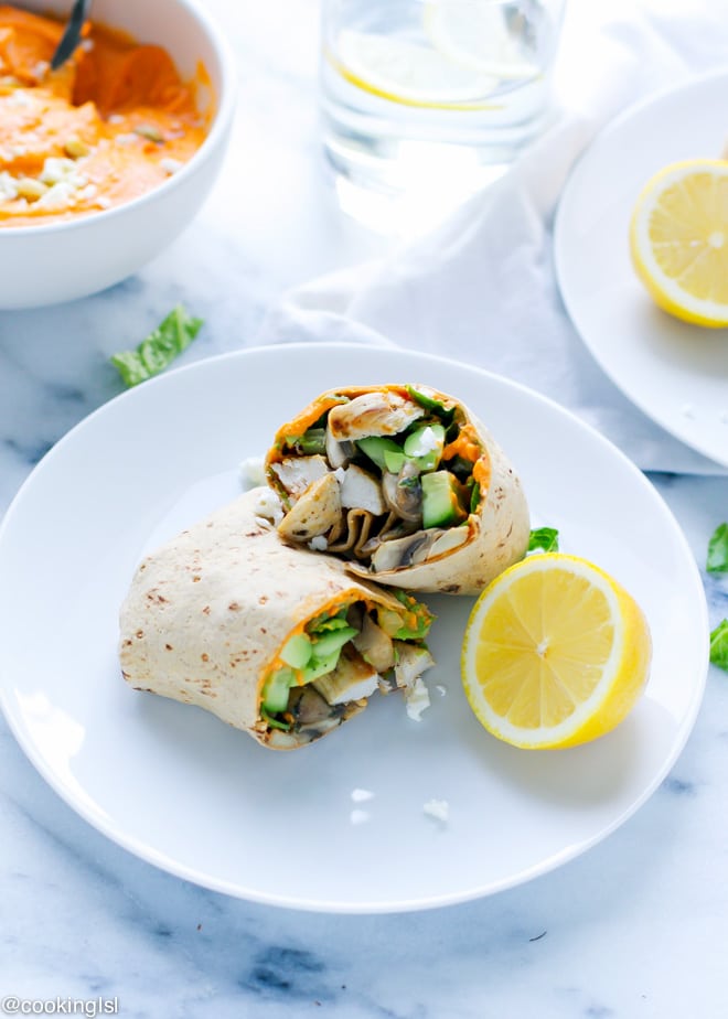 Roasted Red Pepper Hummus Chicken Wrap