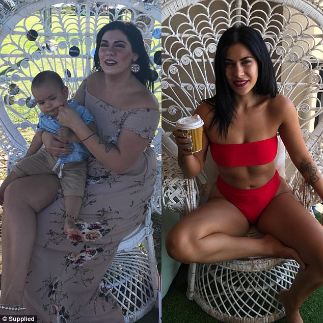 According to Ely, she had always been slim before she got pregnant - but even a year after giving birth (left), she still hadn