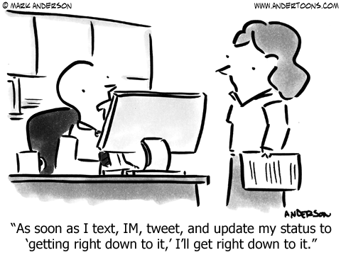 Busywork Social Media Procrastination Cartoon.